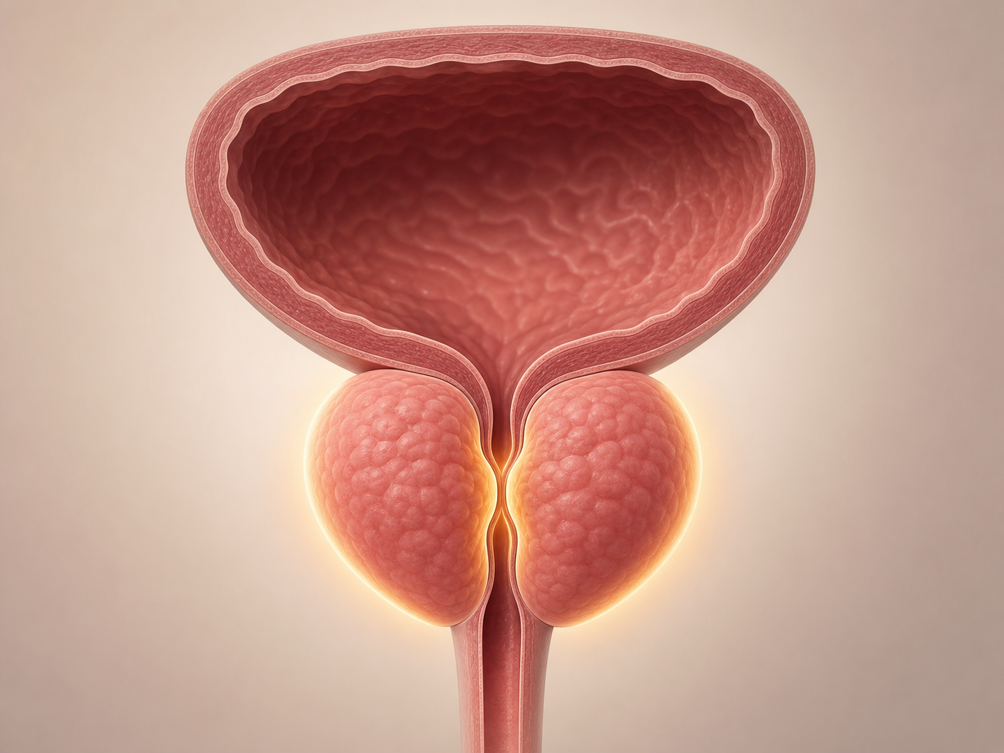 Educational illustration showing the bladder, prostate and urethra with a PSA blood test concept.