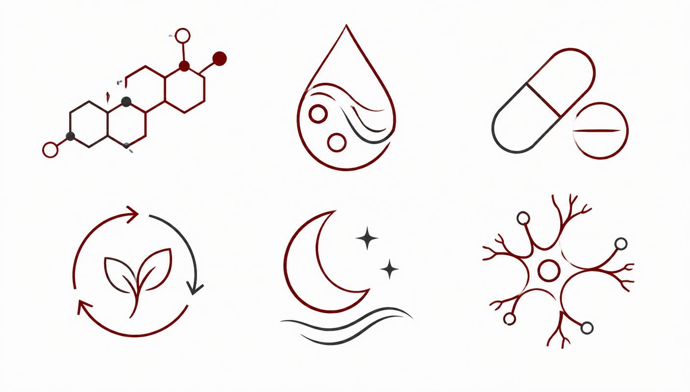 Conceptual medical illustration showing several possible contributors to symptoms associated with low testosterone and erectile dysfunction.